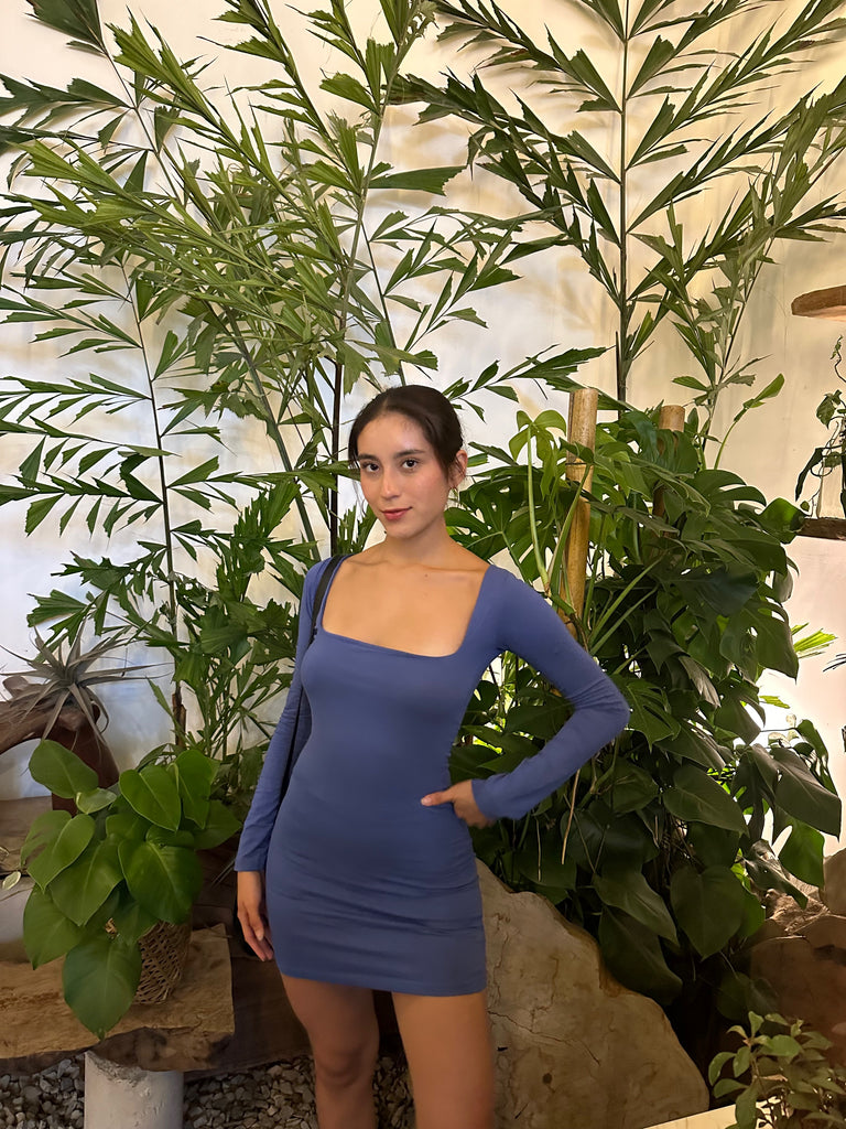 Vestido manga larga azul