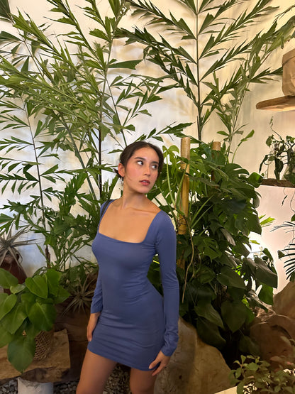 Vestido manga larga azul