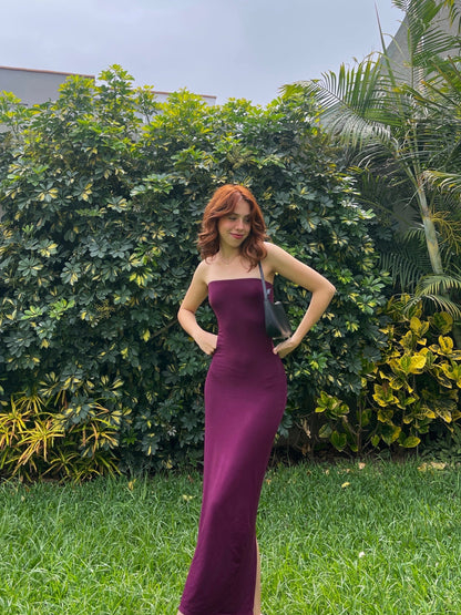 VESTIDO STRAPLE VINO TINTO