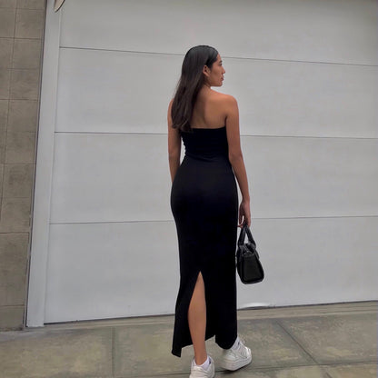 VESTIDO STRAPLE LARGO NEGRO