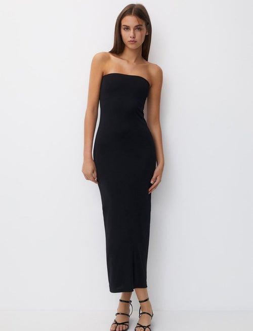 VESTIDO STRAPLE LARGO NEGRO