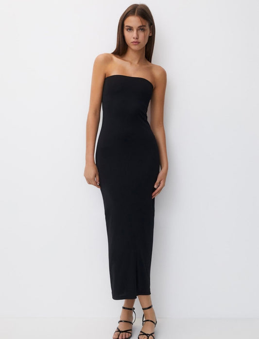 VESTIDO STRAPLE LARGO NEGRO